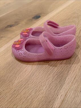 Old Navy Pink Jelly Mary Jane Shoes with Flower Accents